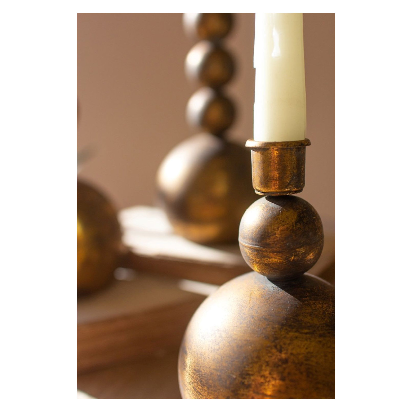 SET OF THREE ANTIQUE BRASS TAPER CANDLE HOLDERS