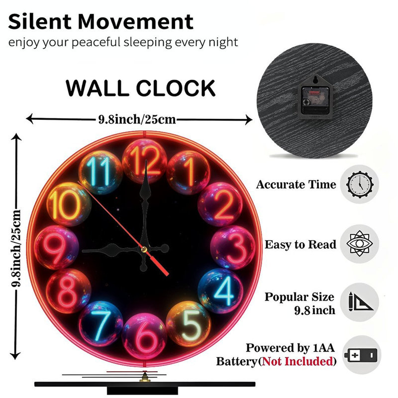 Colorful Neon Clock Wall Decor