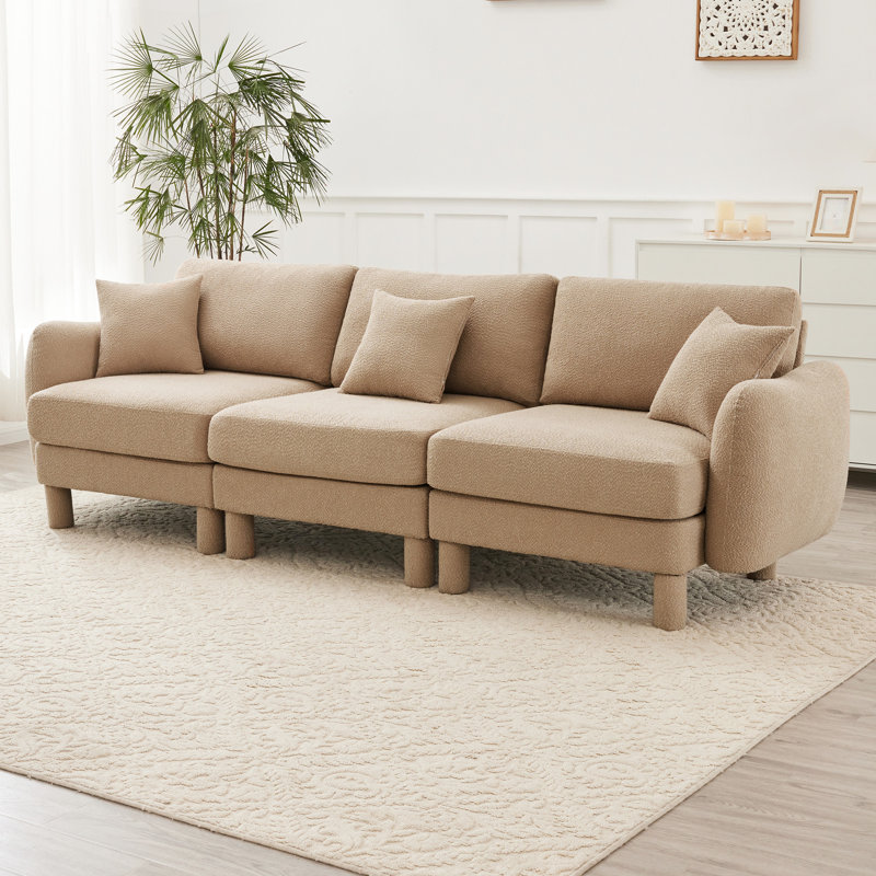 3 boucles de café avec pieds cylindriques en forme de coquillage, conception moderne pour la chambre à coucher ou le salon, cadre confortable avec canapé en tissu, confort distinctif, bureau approprié, mousse de construction dense