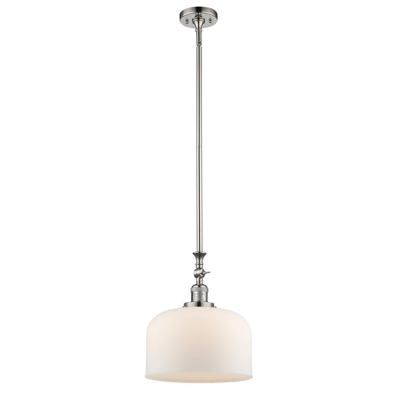 Hiers 1 - Light Single Pendant, Polished Nickel, Matte White Cased, 6 Watt Vinage LED Bulb