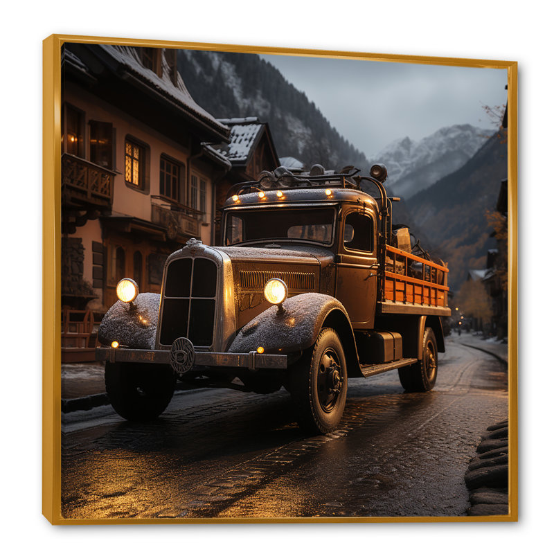Camion de livraison classique, photo sur toile, Cadre flottant doré, H 30 po x l 30 po
