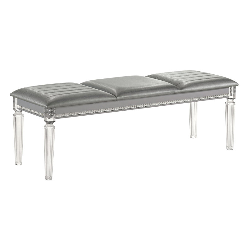Elisabetta entryway bench, bedroom bench, dining bench, Silver, 19.63”H x  54”W x 18.13”D