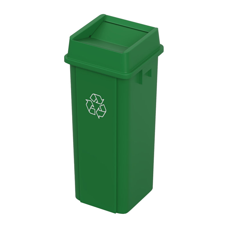 Bac de recyclage carré en plastique vert 23 gallons avec couvercle pivotant et canaux de ventilation, Green