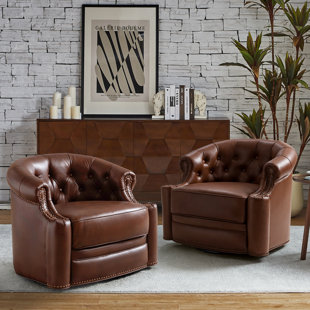 Tinsleigh 31.5" Wide Genuine Leather Swivel Chair (Set of 2)