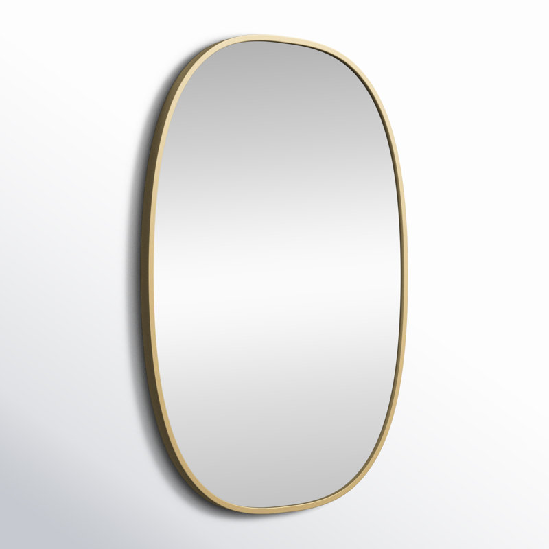 Sabine Metal Curved Oval Wall Mirror, 30" x 20", Brass