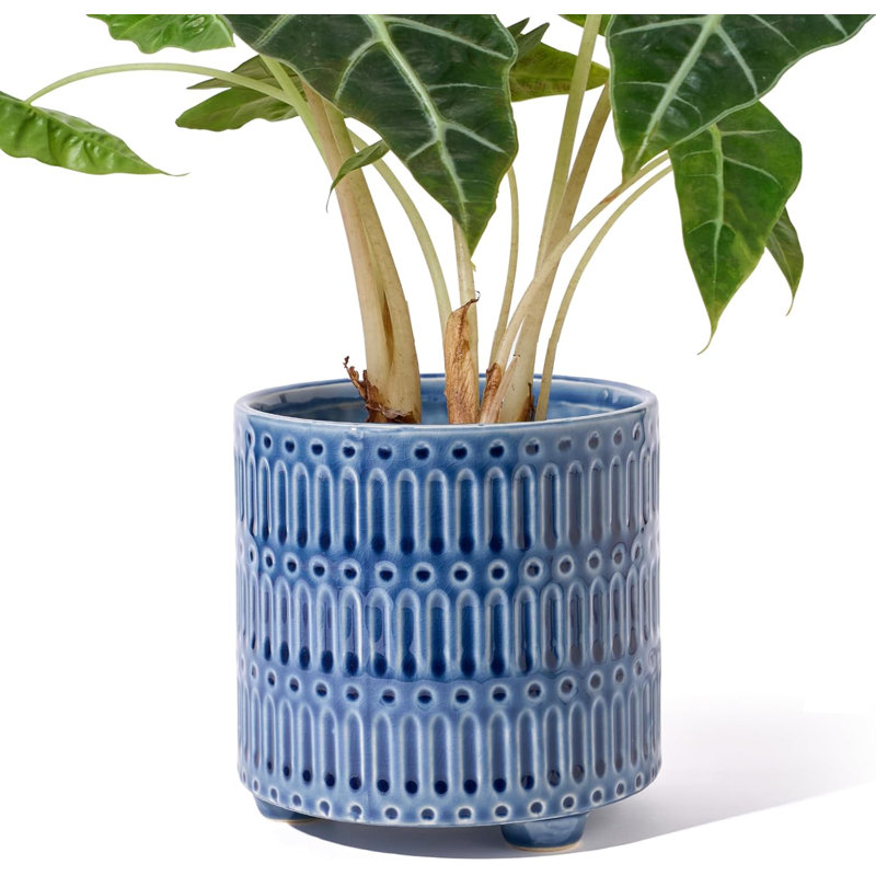 5" Blue Ceramic Planter With Drainage