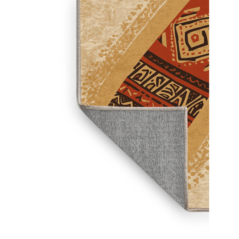 Machine Washable Entertainment & Pop Culture Didgeridoo Modern Rustic Vintage Look Rug in Brown – Beige Binding, 6x9