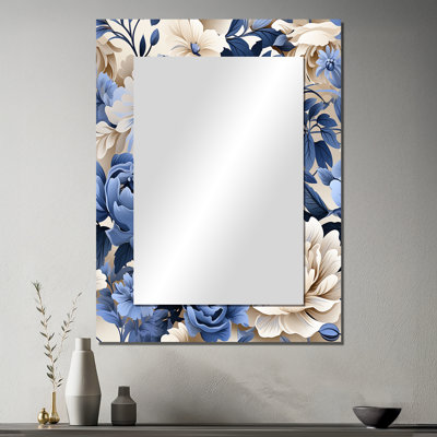 Motif floral Elbdrige beige et bleu campagnard - miroir floral