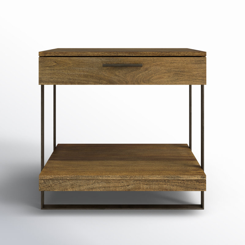 Transitional Brown Rectangular Drawer End Table with Storage