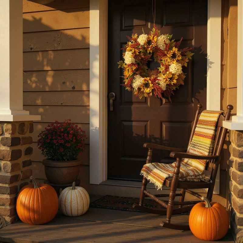 Fall Sunflower Wreath with Hydrangeas and Heather
