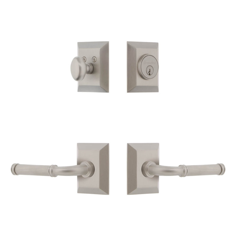 Ensemble d'entrée complet avec rosace Fifth Avenue Square, 2.375", Nickel satiné, À gauche
