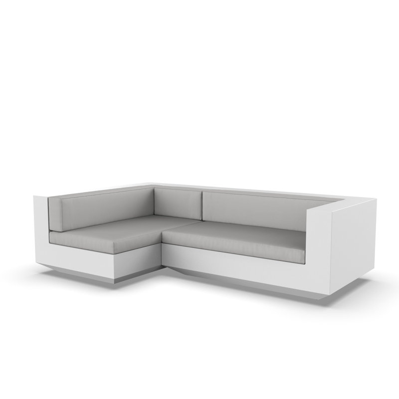 Vela 102.25" Wide Outdoor Reversible Patio Sectional with Cushions, White, White, Left Hand Facing