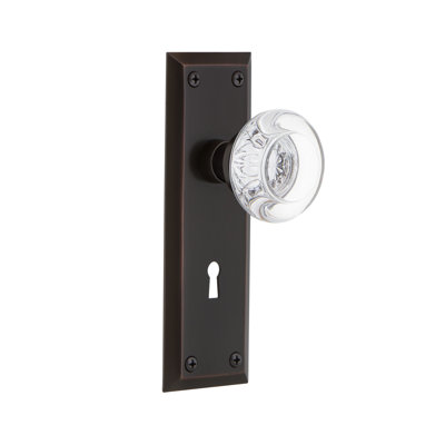 Bouton de porte mortaise intérieur en cristal avec plaque longue New York