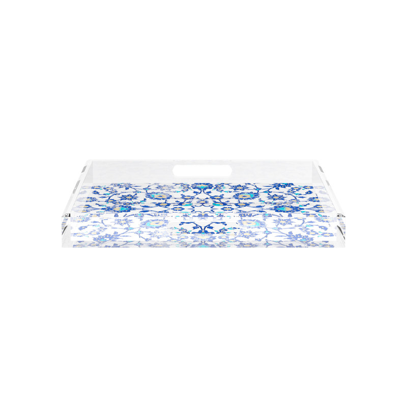 Bosphorus Acrylic Square Decorative Tray, 15"W x 15"D x 2"H, Blue White