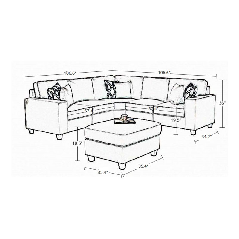 Amyya 106.6" Wide Symmetrical Modular Corner Sectional with Ottoman, Light Gray