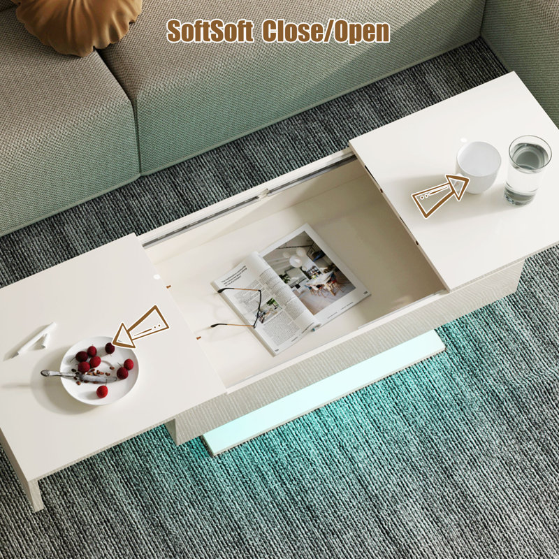 Budwin Sliding Storage Coffee Table with High-Gloss Finish, White