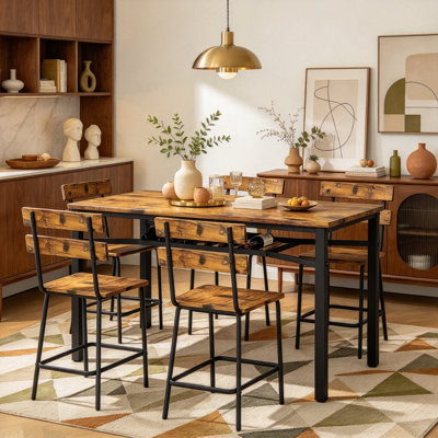 Ensemble de salle à manger industriel 4 places avec rangement sous la table, structure en métal robuste et plateau en bois rétro, facile à assembler, pour la cuisine à domicile