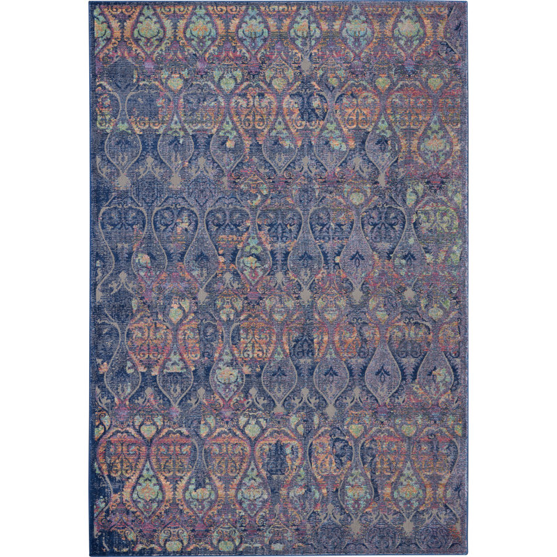 Tapis bleu marine traditionnel Raymond, Rectangle 5 pi 3 po x 7 pi 6 po