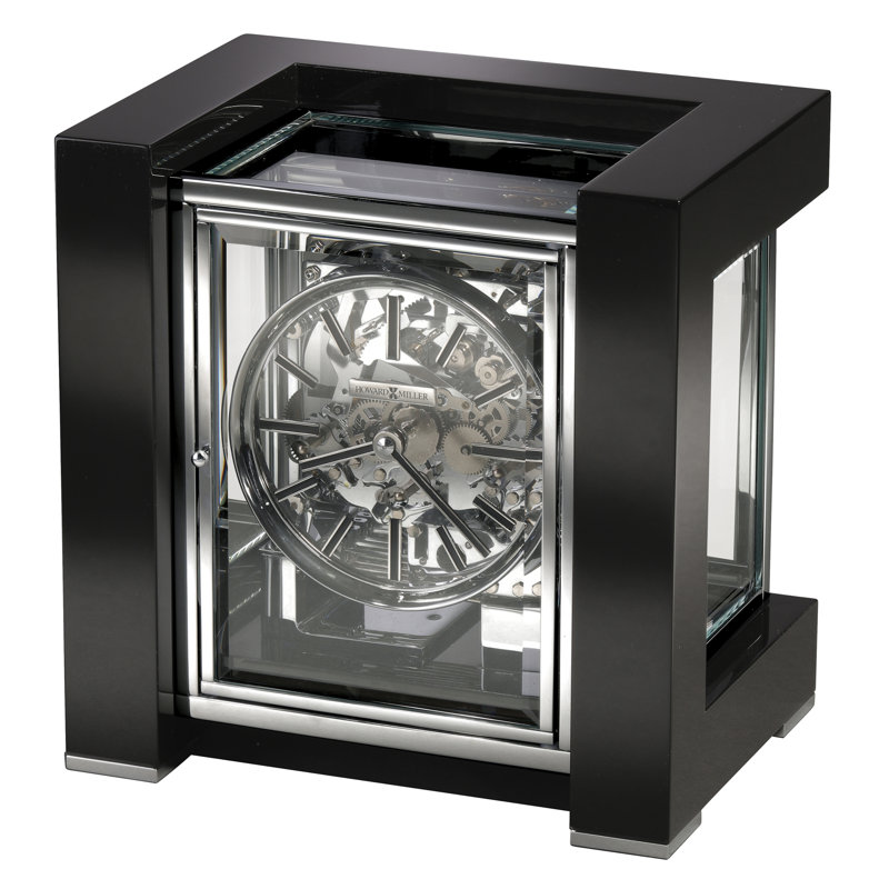Modern & Contemporary Roman Numeral Metal Quartz Movement / Crystal Tabletop Clock in Gloss Black
