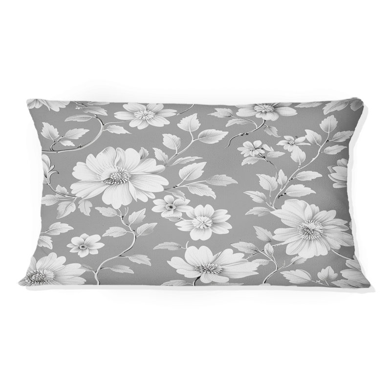Coussin lombaire gris floral gris Blooms II