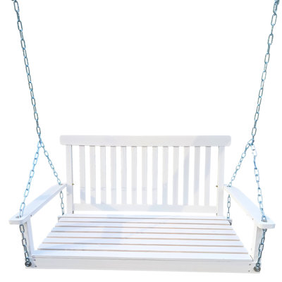 Front Porch Swing With , Wood For Outdoor Relaxing Time. 800 Lbs Capacity, Easy Assembly, White Patio Backyard Solid Enjoyment. To Assemble,