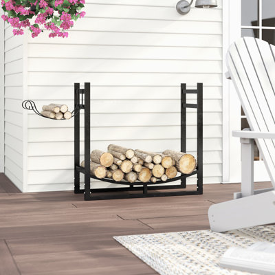 Bellatrix 33" Outdoor Powder-Coated Steel Firewood Log Rack with Kindling Holder - Black - 500-lb Capacity