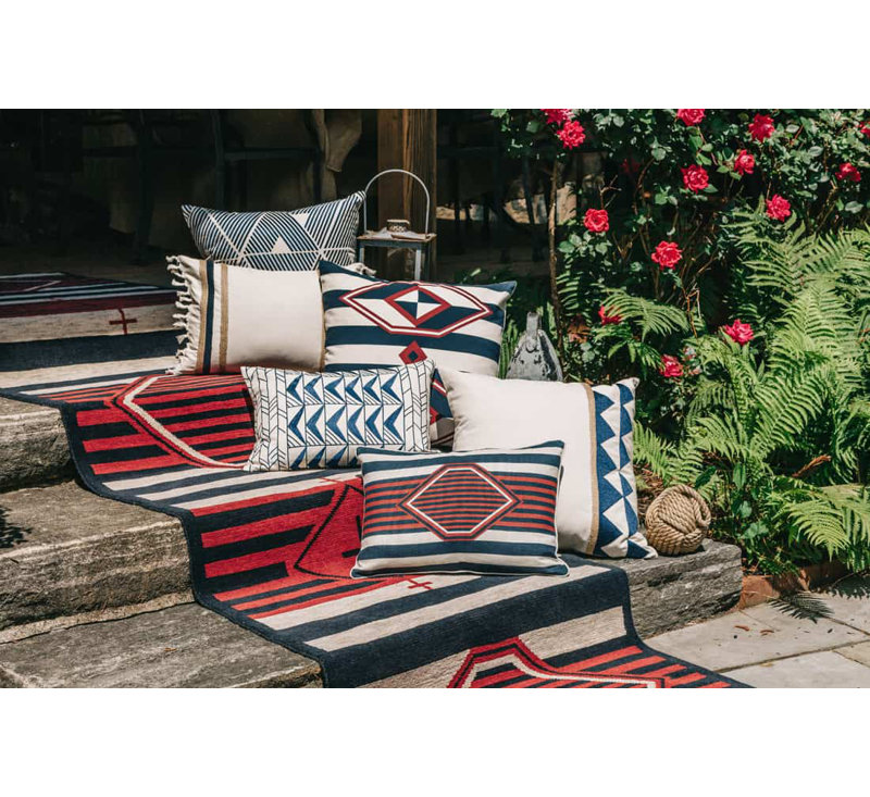 Mesa Linen Lumbar Pillow Cover & Insert, Red/Blue