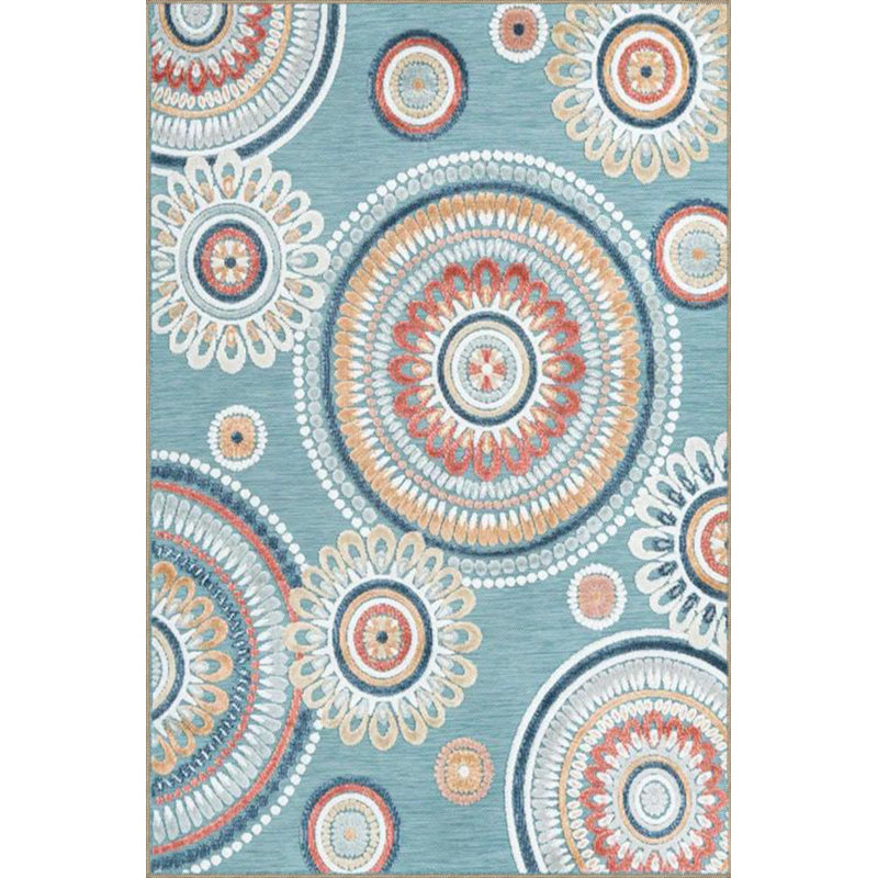 Tapis décoratif bleu à motif floral rose, Rectangle 3 pi 3 po x 4 pi 11 po