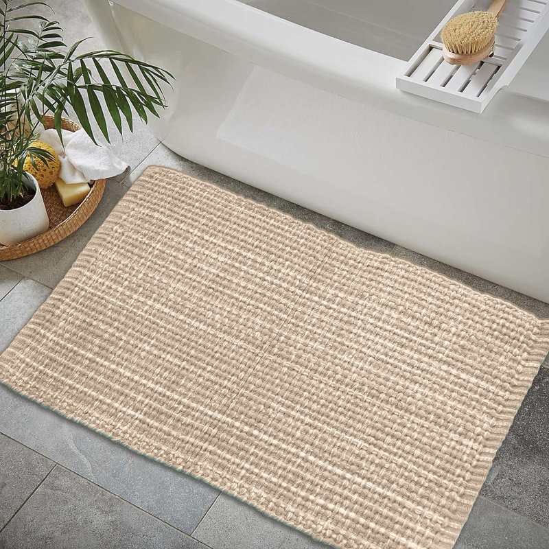 Bath Rug, 34" L x 21" W, Linen/White