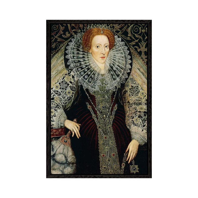 Queen Elizabeth I, C.1585-90 by John The Younger Bettes - Painting on Canvas, 66.04cm H x 45.72cm W x 3.81cm D, Black Framed
