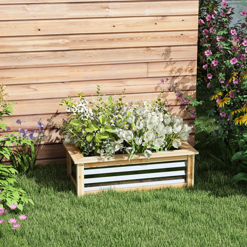 Boîte à fleurs surélevée pour l'extérieur, fabriquée en métal et en bois, idéale pour cultiver différentes plantes de jardin - Structure galvanisée avec renforcement, croissance des herbes