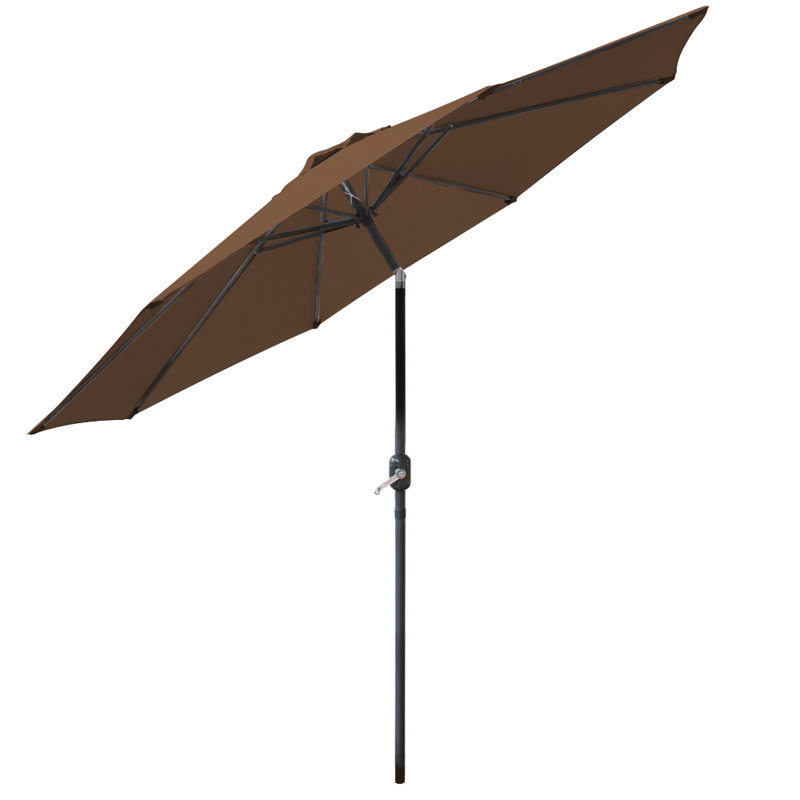 2.7M Round Patio Crank Tilt Umbrella Outdoor Garden Parasol with Base, Coffe