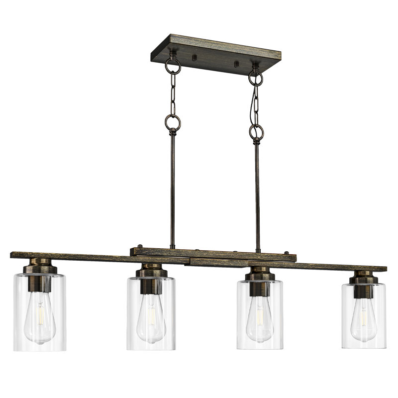 Luminaire suspendu pour îlot de cuisine avec abat-jour en verre transparent de 60 watts à 4 lumières noir et or antique