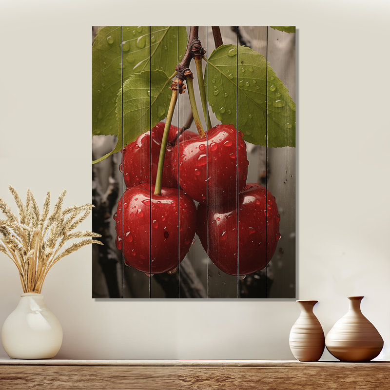 Red Cherry Tree Explosion III - Cherry On Wood Print, 44" H x 34" W