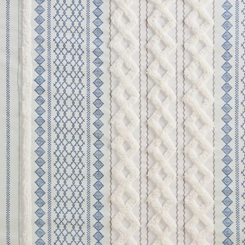 Rideau de douche en coton avec chenille, Bleu