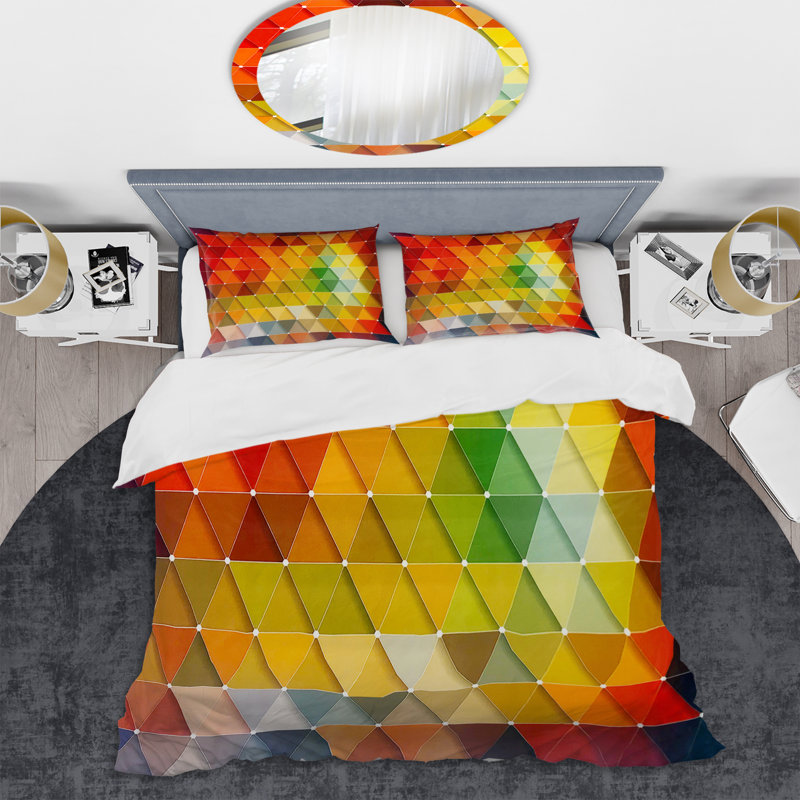 King Multicolor Geometric Microfiber Duvet Cover Set
