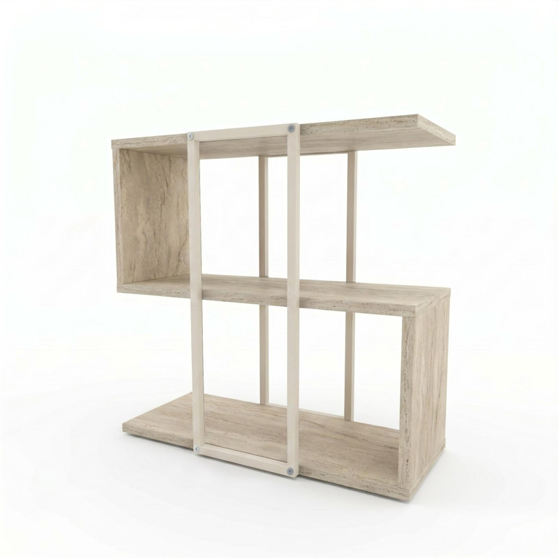  Homia Small Side Table with Metal Frame and Open Shelf 56 x 25 x 56.5 cm, Travertine