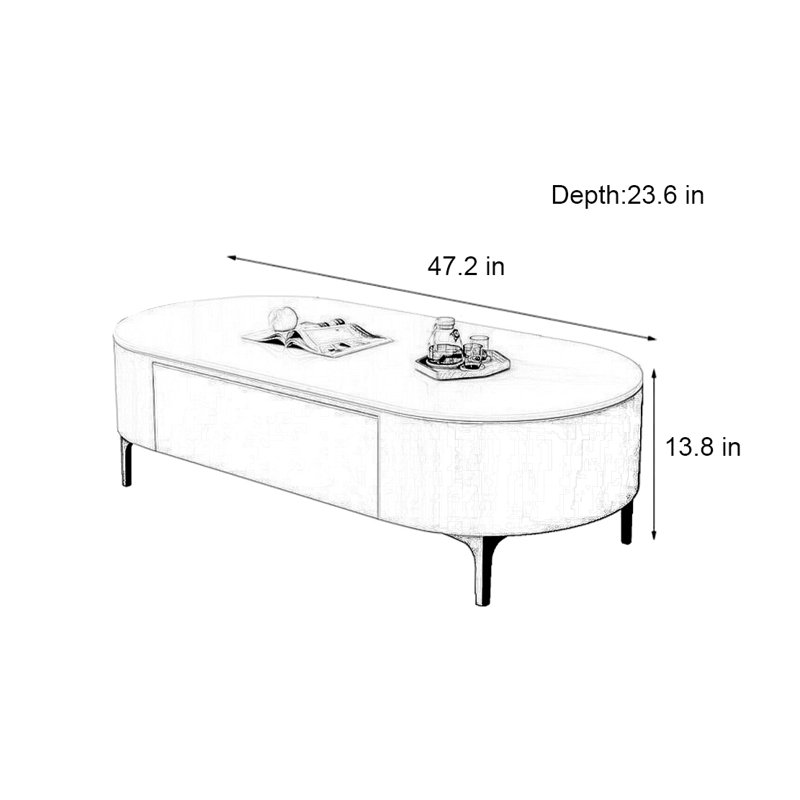 Modern simple elliptical rock table, 13.8" H x 47.2" L x 23.6" W, Dark Gray