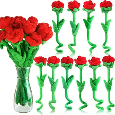 10 Pcs Plush Rose Flower Stuffed Flower Bendable Stems Plush Bouquet Toy Soft Rose Flower 12.6 Inch For Christmas Classroom 2026 Mother's Day Valentines Day Girl Girlfriend Wife(10 Pcs Red Series)