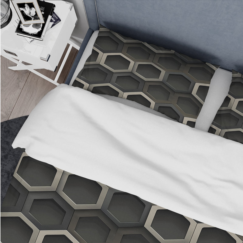 Ensemble de housse de couette moderne gris foncé Hexagon, Housse de couette très grand et 2 très grandes t