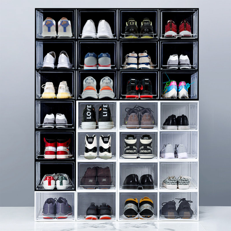12 Pack Stackable Large Shoe Containers Shoe Storage Box with Hard Plastic Drop Front for Sneakers