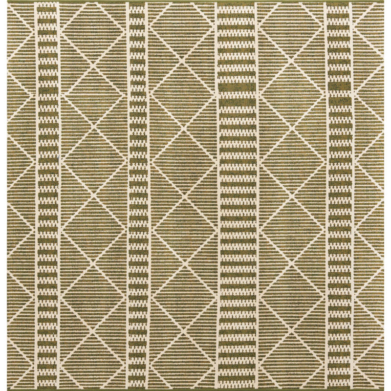 Tapis intérieur / extérieur rayé vert Arthur-James, Carré 6 pi