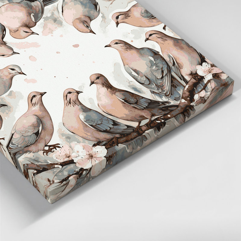 «Birds Laughing Dove», art mural sur toile beige, H 12 po x l 12 po