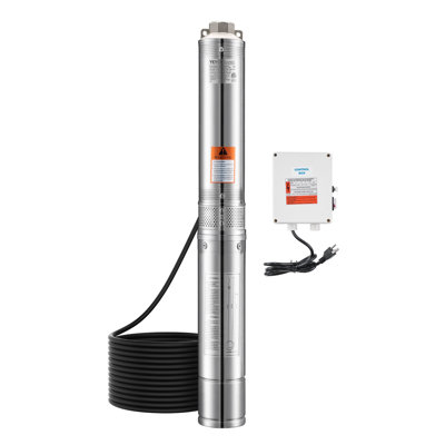 Deep Well Submersible Pump, 1 HP Output Power, 115V, 31.7 GPM Flow 207 ft Head, with 32.81 ft Cord External Control Box, Stainless Steel Water Pump, for Industrial Irrigation and Home Use, IP68