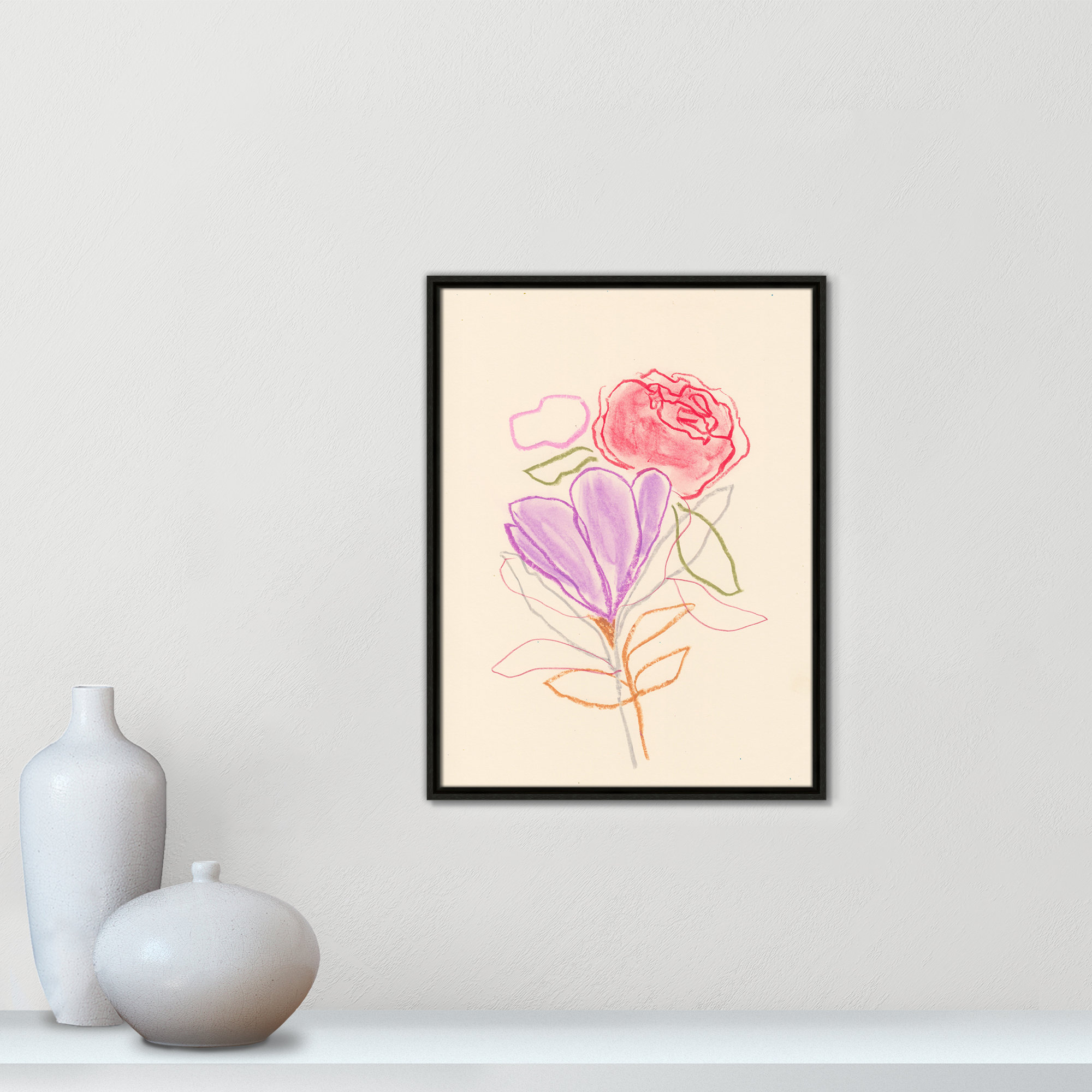 Simple Floral III Print by Bea Dina, Espresso Floater Framed Canvas, No Mat, 25.5" H x 19.5" W x 2" D