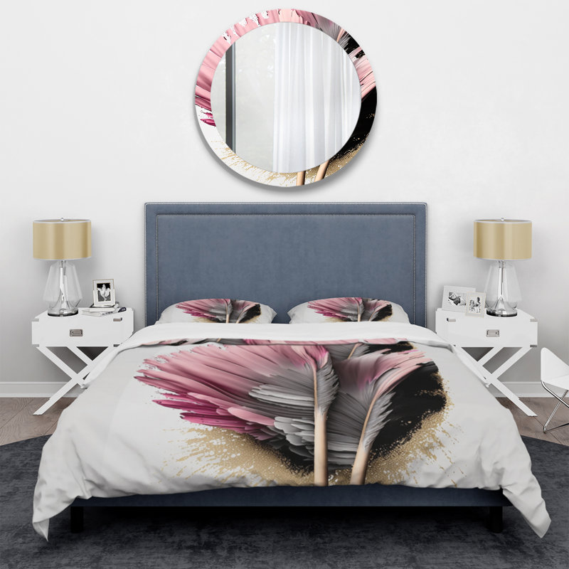 Twin Pink and Gray Microfiber Floral Duvet Cover Set