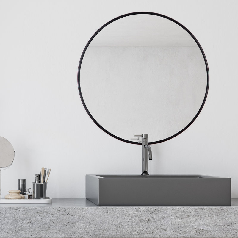 Adelina 30-Inch Round Metal Wall Mirror, Black