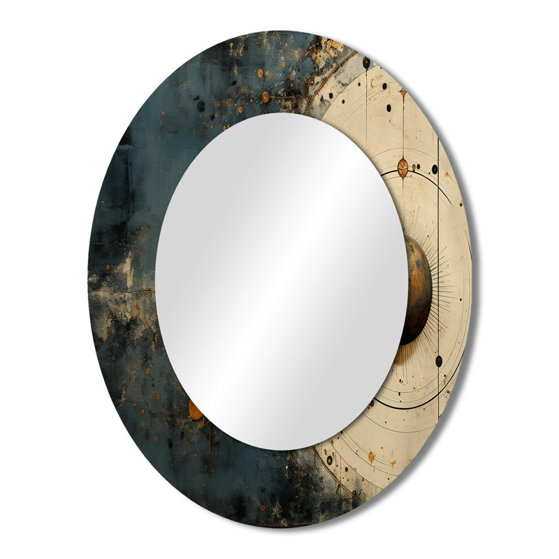 Minimalism Astrology Beige & Black - Blue Modern Oval Wall Mirror, 43" x 33"