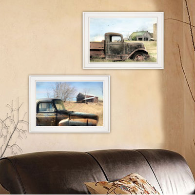 Vintage Farm Trucks 2-Piece Vignette Framed Wall Art for Living Room Home Wall Décor by Lori Deiter