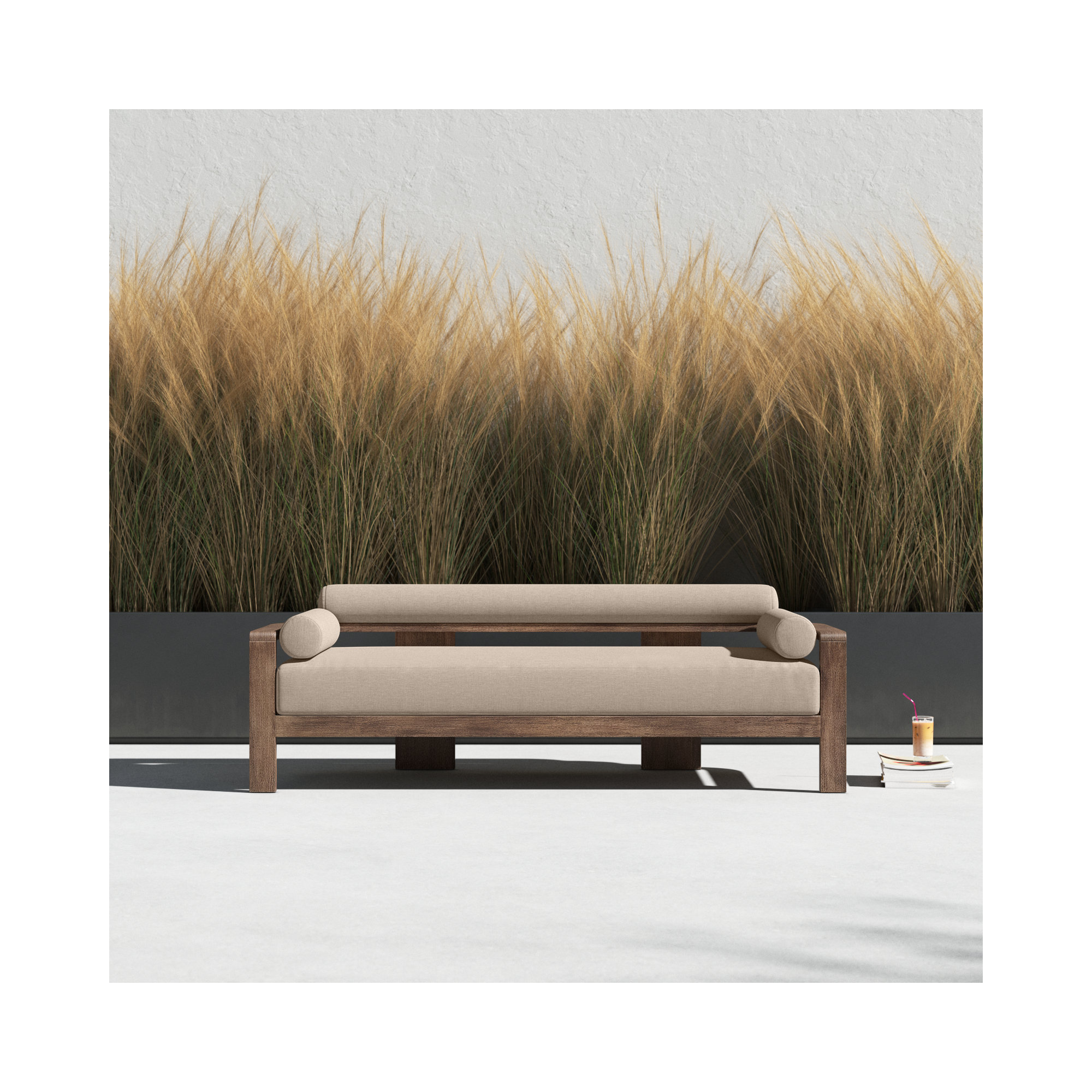 Chaudry 79'' Wide Curved Wood Patio Sofa with Cushions